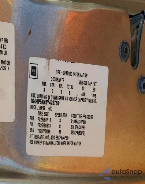 2000 Buick Lesabre Custom z USA, uszkodzony, nr VIN 1G4HP54K5Y4287861